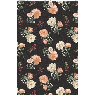 Wilmington Prints Peach Whispers, Bouquet Toss Black, 0.24/cm or $24/m