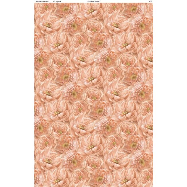 Peach Whispers, Packed Tonal Flowers Peach, 0.24/cm or $24/m