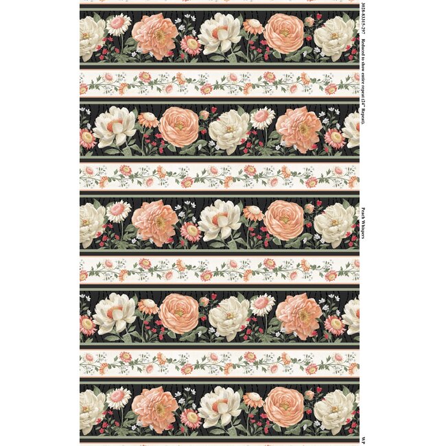 Peach Whispers, Border Flowers Stripe, 0.24/cm or $24/m