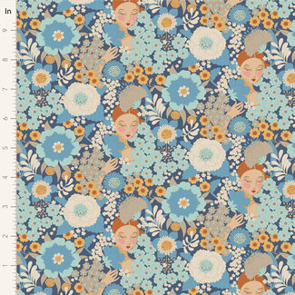 Tilda Wallflower, Blue, $0.24/cm or $24/m