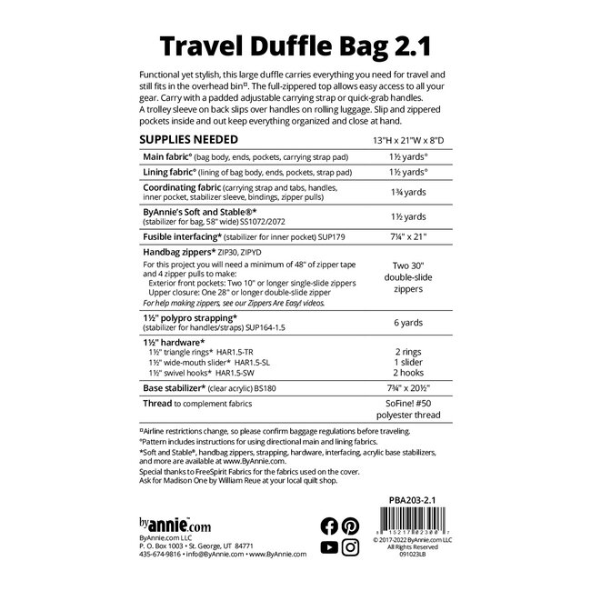 Travel Duffle Bag 2.1 Pattern