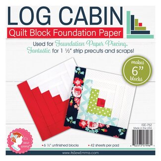 It's Sew Emma Log Cabin Quilt Block Foundation Paper Piecing Pad, 42 sheets, 6in blocks