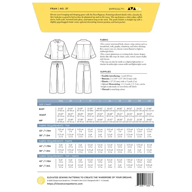 Fran Pajamas Pattern 0-20