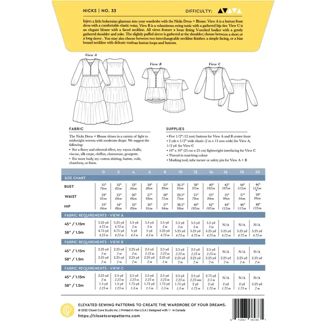 Nicks Dress & Blouse Pattern 0-20