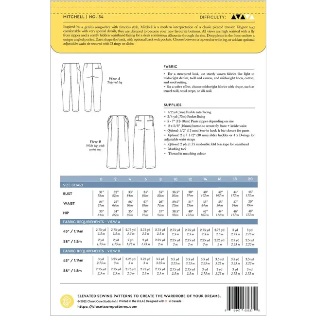 Mitchell Trousers Pattern 0-20