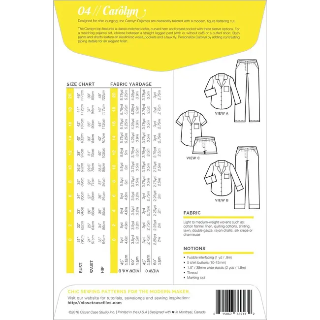 Carolyn Pajama Pattern 0-20