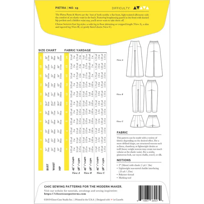 Pietra Pants and Shorts Pattern 0-20