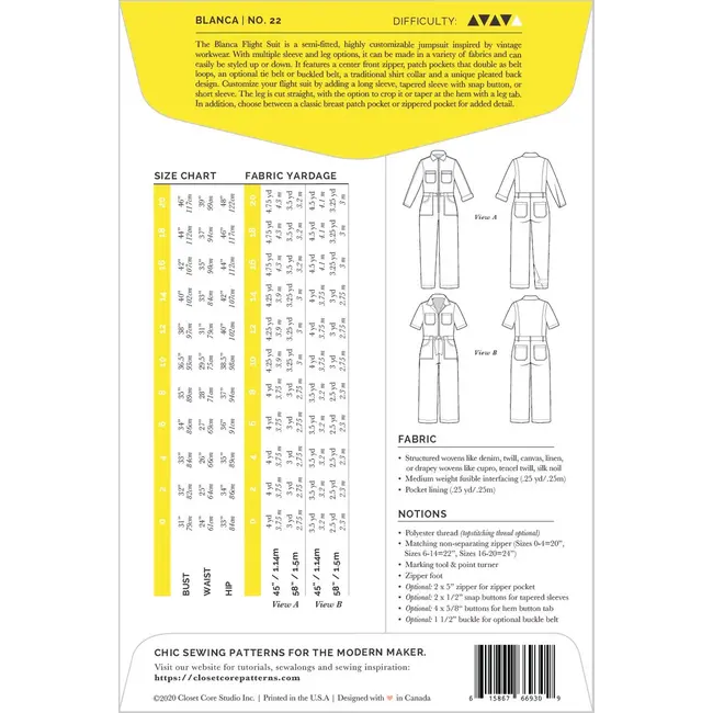 Blanca Flight Suit Pattern 0-20