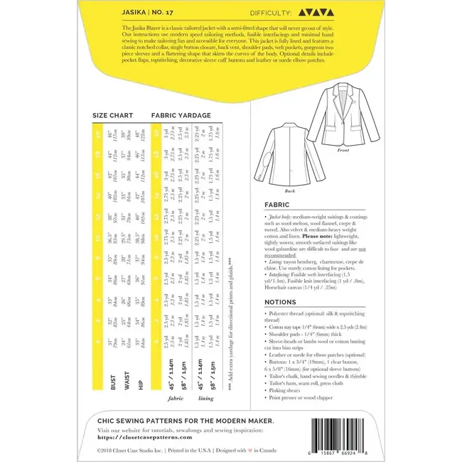 Jasika Blazer Pattern 0-20
