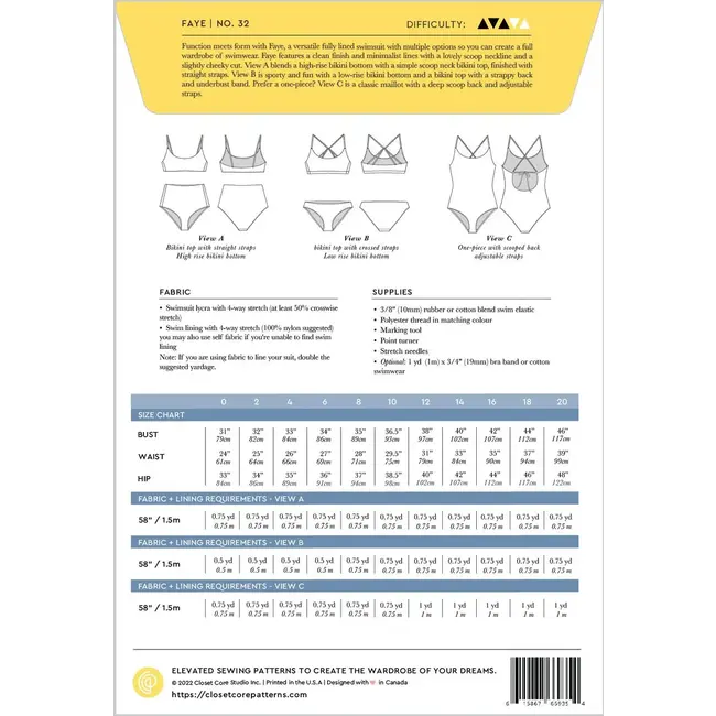 Faye Swimsuit Pattern 0-20