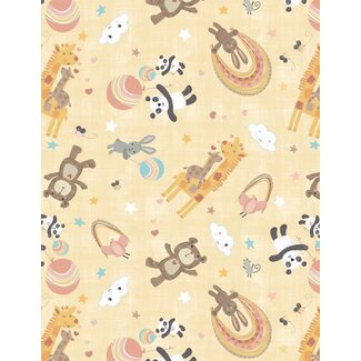 Wilmington Prints Rainbow Dreams, Animals Toss, Yellow, $0.24/cm or $24/m