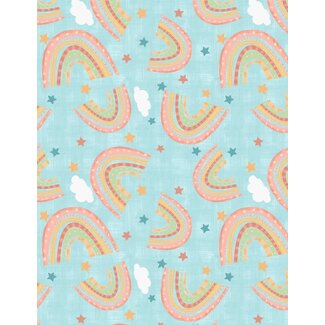 Wilmington Prints Rainbow Dreams, Rainbows Toss, Blue, $0.24/cm or $24/m