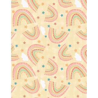 Wilmington Prints Rainbow Dreams, Rainbows Toss, Yellow, $0.24/cm or $24/m