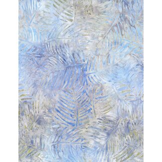 Wilmington Prints Del Mar, Palm Frond, Blue and Tan, $0.26/cm or $26/m