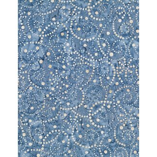 Wilmington Prints Del Mar, Pointillist Scroll, Blue and Tan, $0.26/cm or $26/m