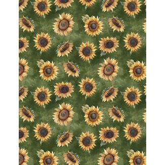 Wilmington Prints Sunkissed, Sunflower Toss, Green, $0.24/cm or $24/m