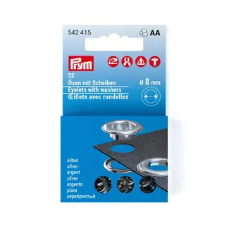 Prym Eyelets with washers 8 mm refill silver 32pc