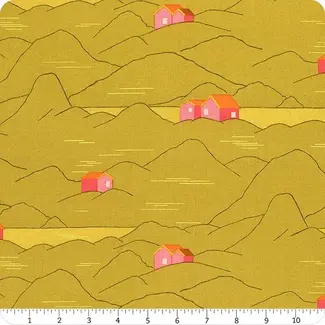 Andover Fabrics Wildflowers, Cottages, Chartreuse, $0.20/cm or $20/m