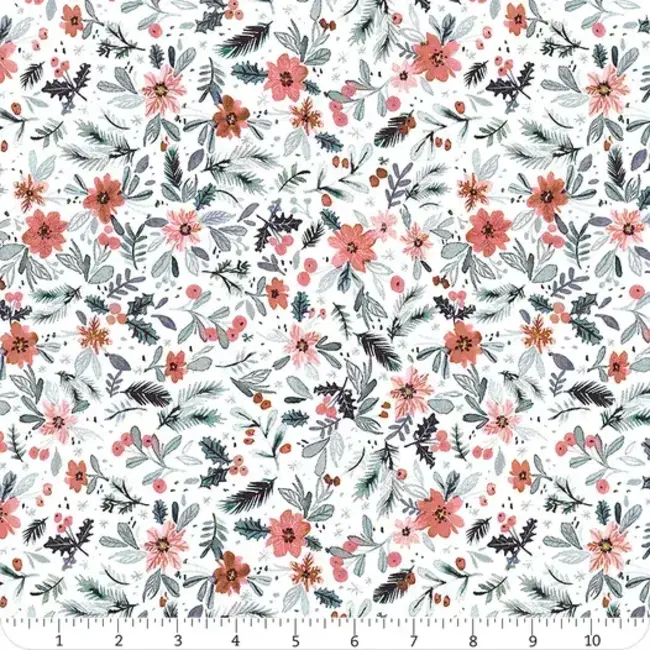 Sweater Weather, Holiday Floral, White, $0.20/cm or $20/m