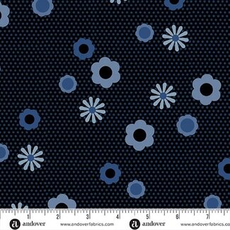 Andover Fabrics Birdie, Pin Dot Posy, Indigo, $0.20/cm or $20/m