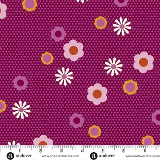 Andover Fabrics Birdie, Pin Dot Posy, Cherry, $0.20/cm or $20/m