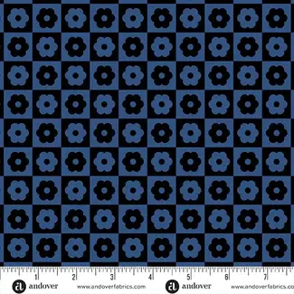 Andover Fabrics Birdie, Checker Bloom, Midnight, $0.20/cm or $20/m