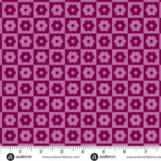 Andover Fabrics Birdie, Checker Bloom, Cherry, $0.20/cm or $20/m