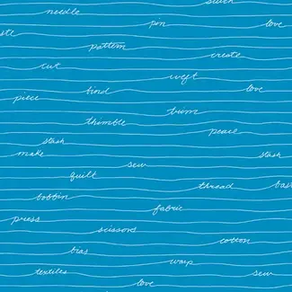 Andover Fabrics Scrawl Longhand, Sea, $0.20/cm or $20/m