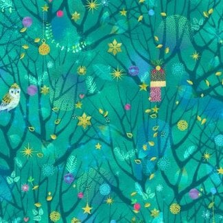 Robert Kaufman Holy Night, Tree, Teal, $0.20/cm or $20/m