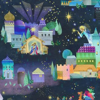 Robert Kaufman Holy Night, Creche, Midnight, $0.20/cm or $20/m