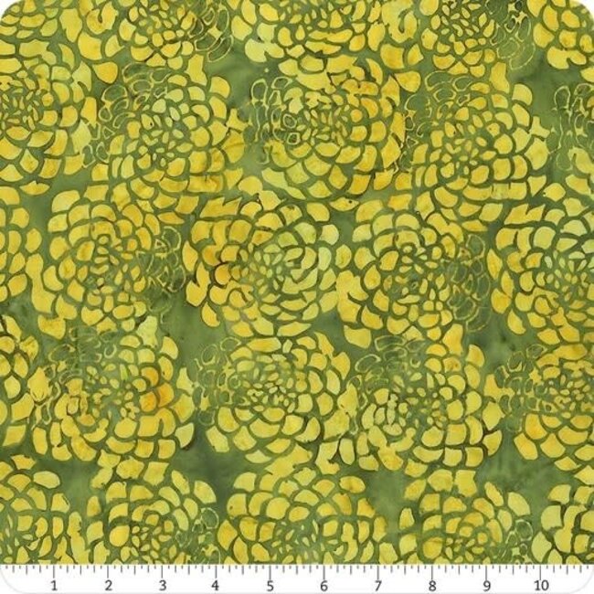 70 cm of Full Bloom Batiks, 721403006, Light and Dark Green Peonies, $20/m