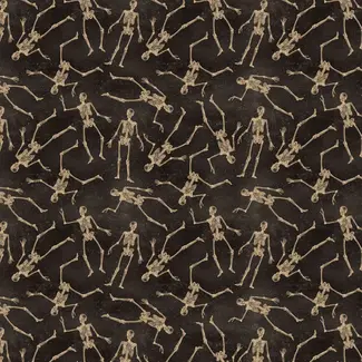 Clothworks Gothic Halloween - Dancing Bones, Black - Y4440-3 $0.23 per cm or $23/m