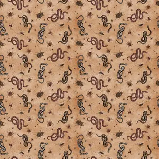 Clothworks Gothic Halloween Digital Snakes & Bugs Y4443-71 Rust $0.23 per cm or $23/m