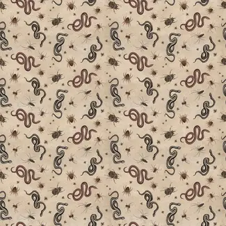 Clothworks Gothic Halloween Digital Snakes & Bugs Y4443-12 Khaki $0.23 per cm or $23/m