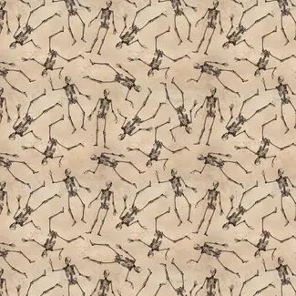 Clothworks Gothic Halloween - Dancing Bones, Taupe - Y4440-12 $0.23 per cm or $23/m