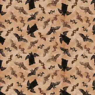 Clothworks Gothic Halloween Digital Bats & Cats Y4441-71 Rust $0.23 per cm or $23/m