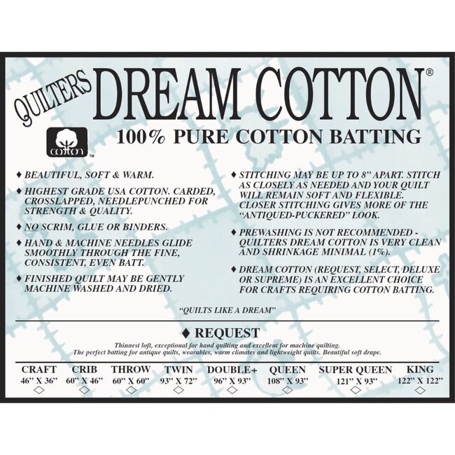 Dream Cotton Request Batting (Select Your Size)