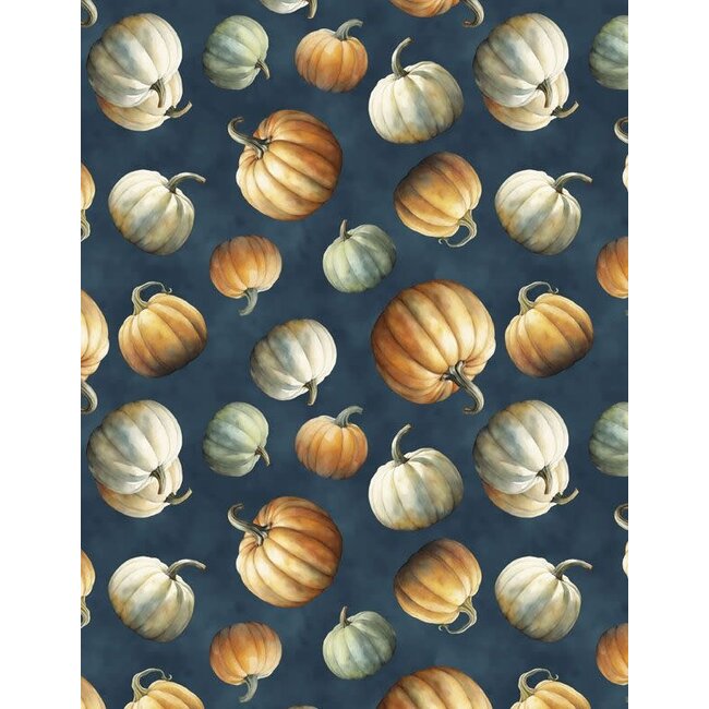 Glorious Fall, Tossed Pumpkins, Dark Blue, $0.24/cm or $24/m