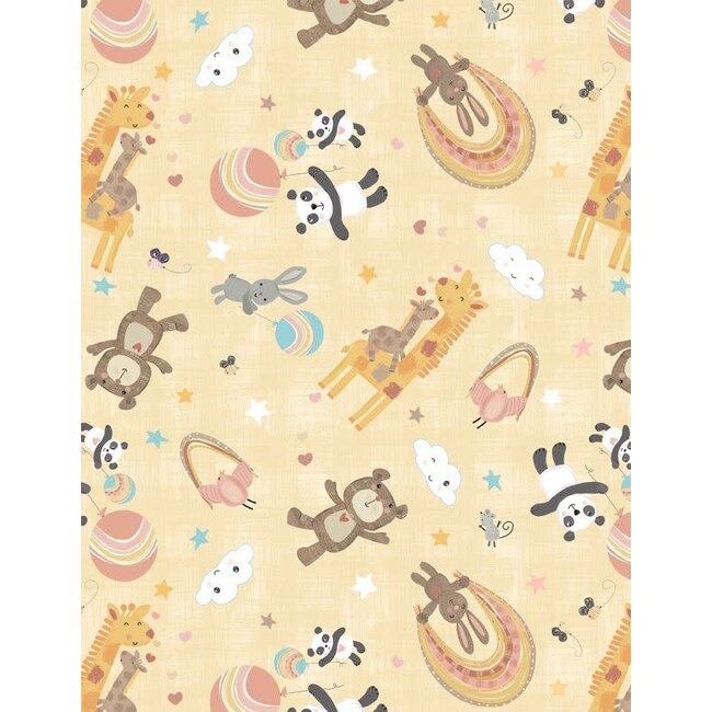 Rainbow Dreams, Animals Toss, Yellow, $0.24/cm or $24/m