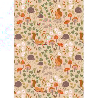 Lewis & Irene Snuggle Up Season, Flannel, Squirrels & Hedgehogs on Light Oak, $0.24/cm or $24/m