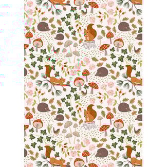 Lewis & Irene Snuggle Up Season, Flannel, Squirrels & Hedgehogs on Cream, $0.24/cm or $24/m