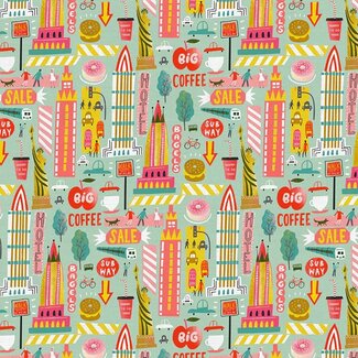 PBS Fabrics City Life, Buzzing Streets, Blue, $0.21/cm or $21/m