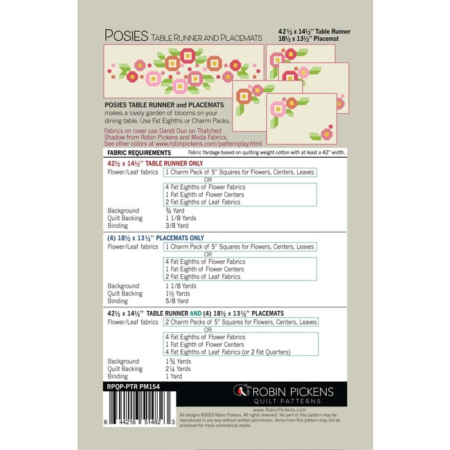 Posies Table Runner and Placemat Pattern