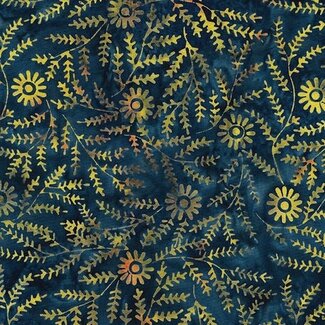 Island Batik Twilight, 112434595, Thyme with Daisy, Blue Midnight Blue, $0.22/cm or $22/m