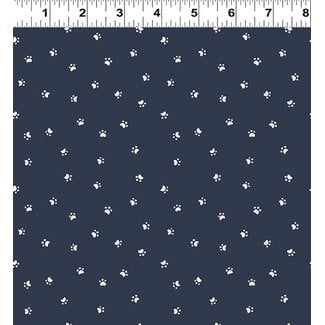 Clothworks Kitten Fun, Y4572-53, Paw Prints, Navy, $0.22/cm or $22/m