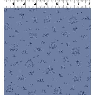 Clothworks Kitten Fun, Y4570-88, Playful Tonal, Denim, $0.22/cm or $22/m