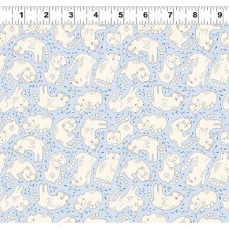 Clothworks Kitten Fun, Y4569-87, Tossed Kittens, Light Denim, $0.22/cm or $22/m
