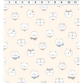Clothworks Kitten Fun, Y4568-57, Faces, Cream, $0.22/cm or $22/m
