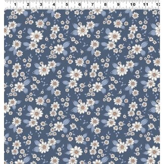 Clothworks Kitten Fun, Y4567-89, Fun Floral, Dark Denim, $0.22/cm or $22/m