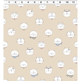 Clothworks Kitten Fun, Y4568-11, Faces, Light Khaki, $0.22/cm or $22/m